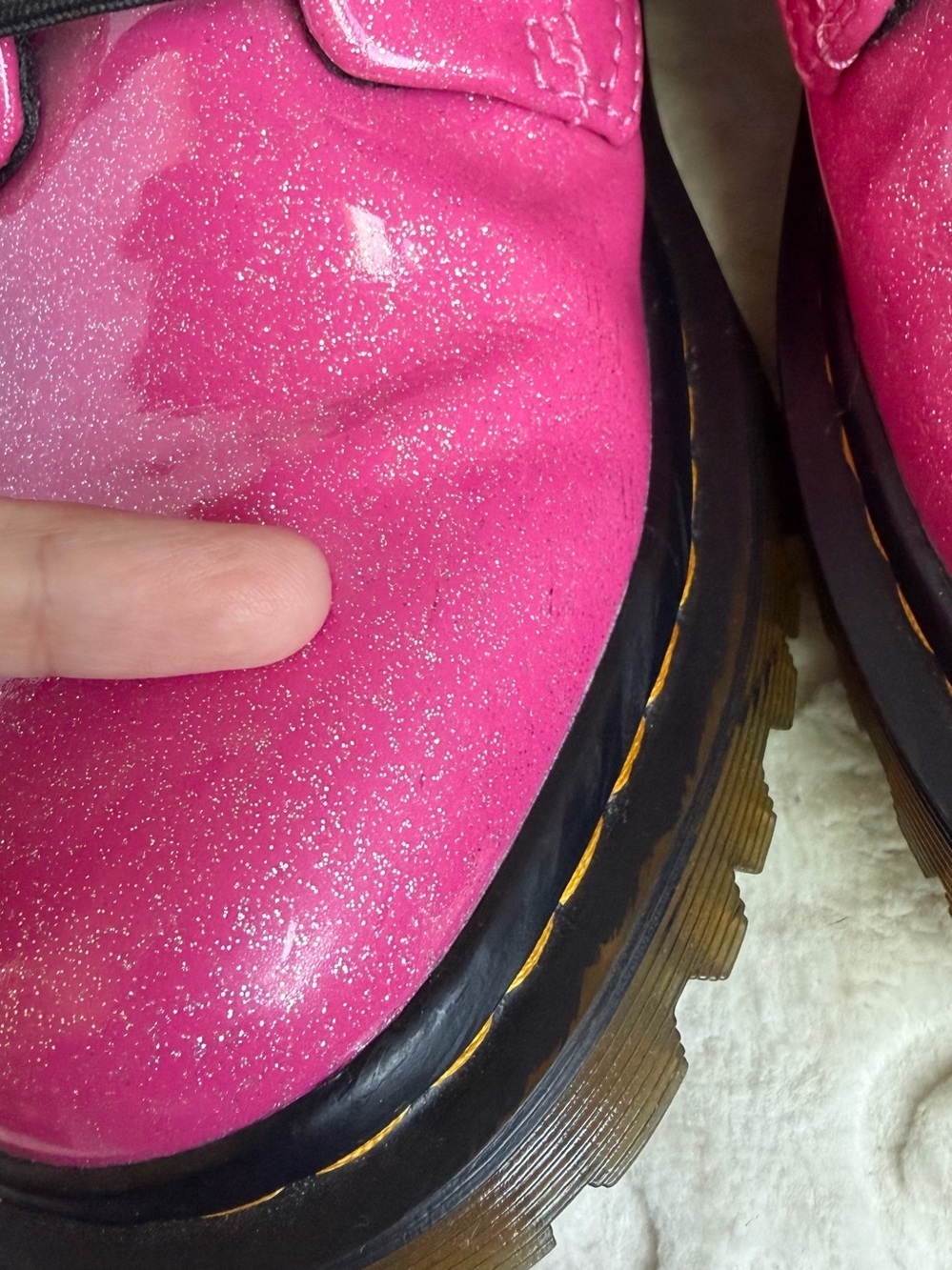 Dr Martens Luana Pink Glitter Patent Leather Combat Boots Women Sz 7 Rare Y2K - Picture 11 of 15